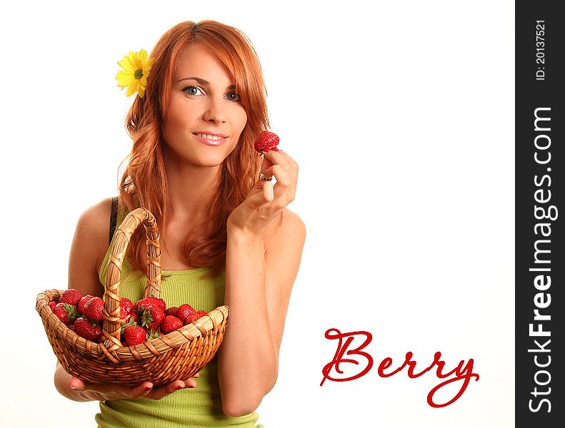 Cute youg woman with strawberry. Cute youg woman with strawberry