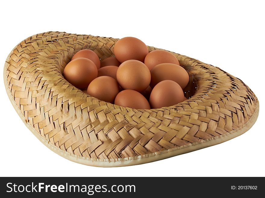 Eggs in a hat is isolated over a white background