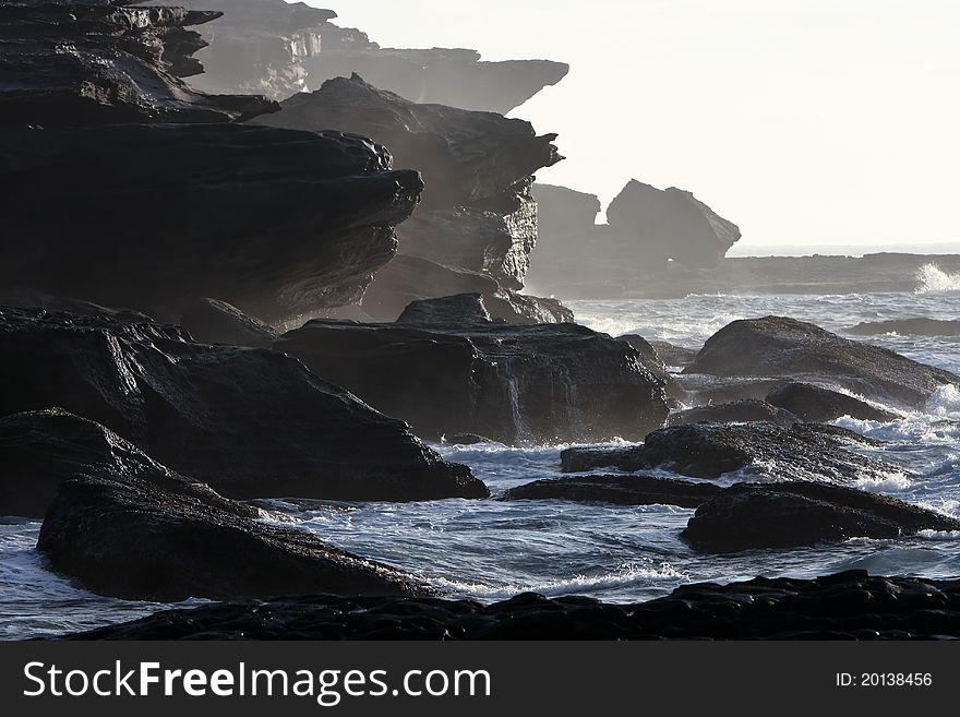 Sea cliffs in the morning mist