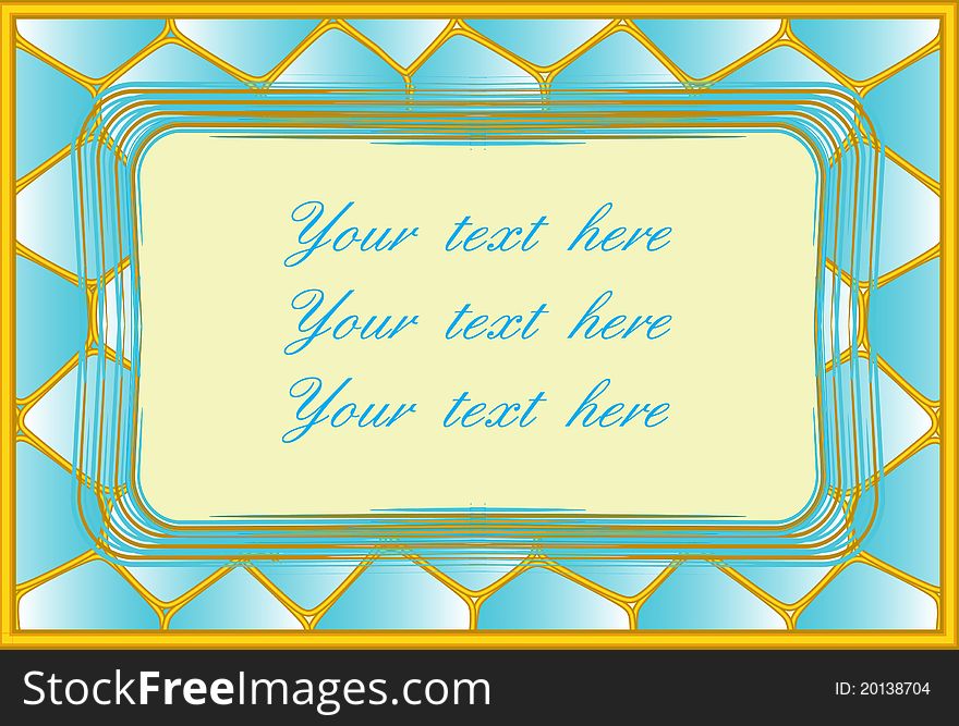 Postcard with frame. Stained glass background. Vector Illustration/