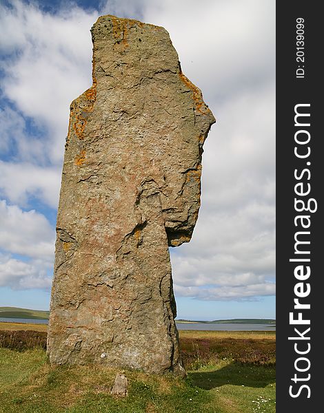 Erected between 2500 BC and 2000 BC, a famous neolithic site in the Orkney islands. A close up of one of the larger stones. Erected between 2500 BC and 2000 BC, a famous neolithic site in the Orkney islands. A close up of one of the larger stones.