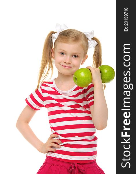 Girl Trains Fitness Dumbbells From Apples