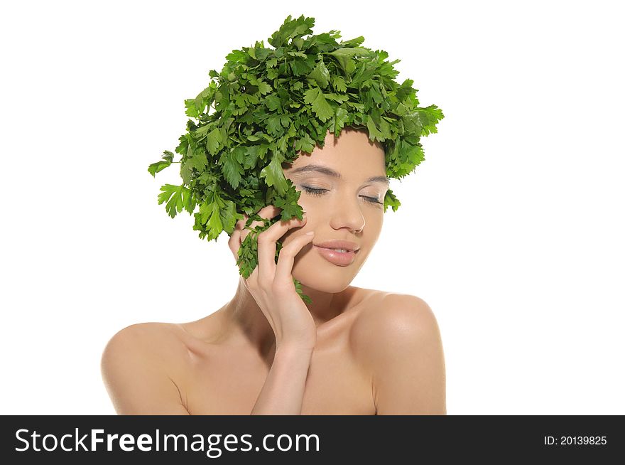 Beautiful Woman With Hat Of Parsley