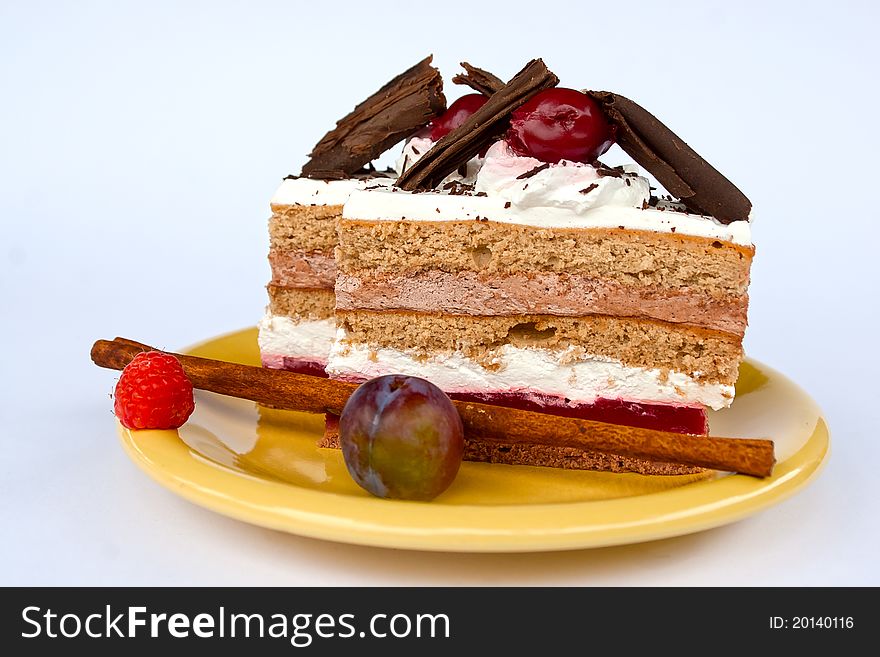 Black forest cake with a lot of fruits. Black forest cake with a lot of fruits