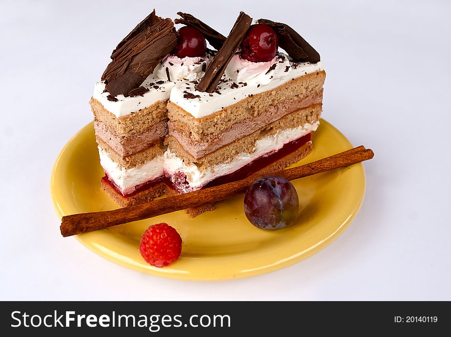 Black forest cake with a lot of fruits. Black forest cake with a lot of fruits