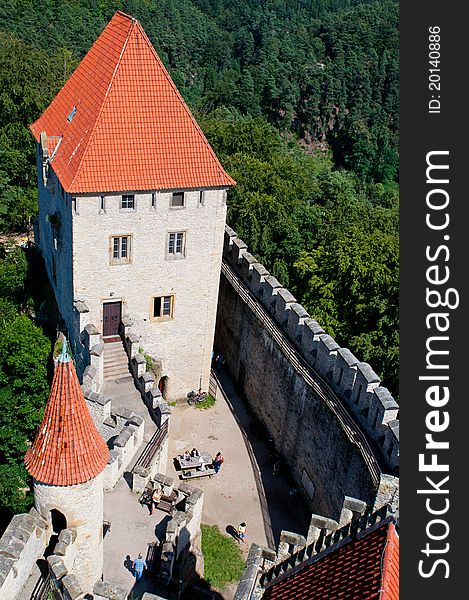 Medieval castle Kokorin viewed from tower, Czech Republic.