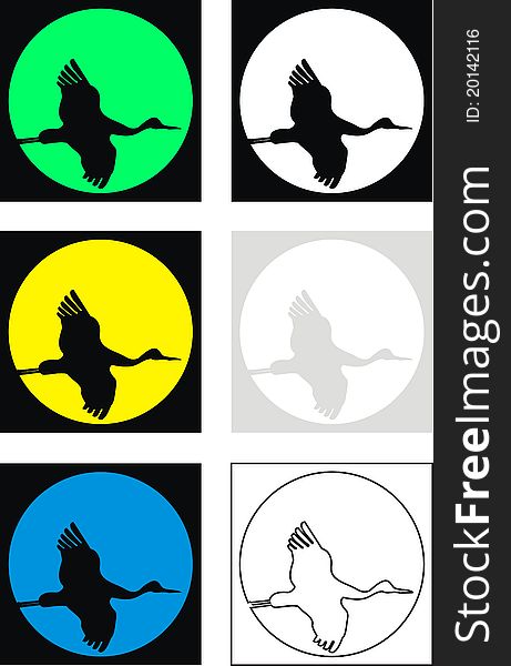 Set of silhouettes of flying crane against moon on black sky - vector illustration. Avatar. Set of silhouettes of flying crane against moon on black sky - vector illustration. Avatar.