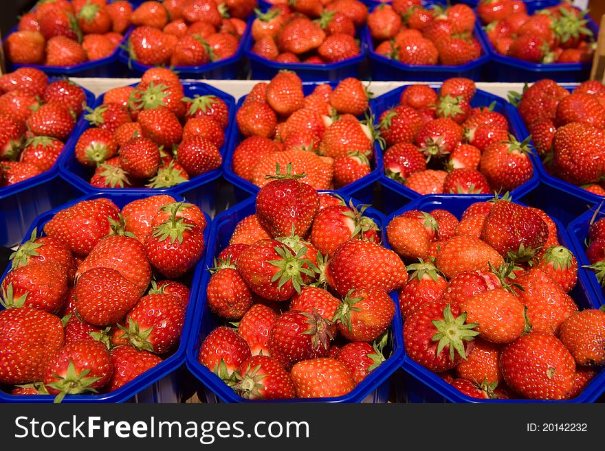 Fresh strawberries packed for sell. Fresh strawberries packed for sell