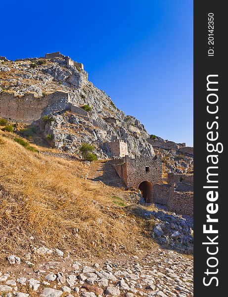 Old fort in Corinth, Greece - archaeology background