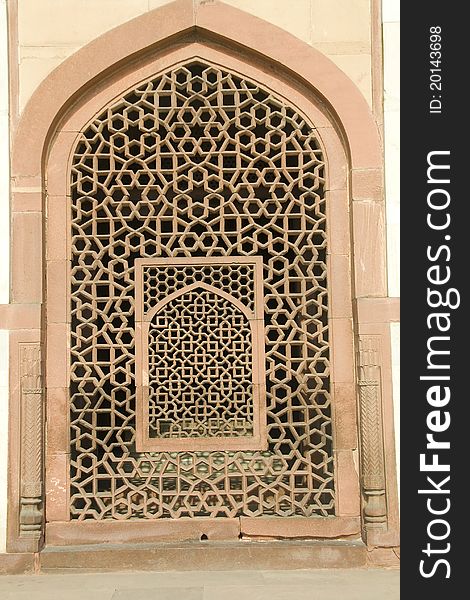 Intricate carving of stone window grill at Humayun's Tomb, New Delhi, India, Asia. Intricate carving of stone window grill at Humayun's Tomb, New Delhi, India, Asia