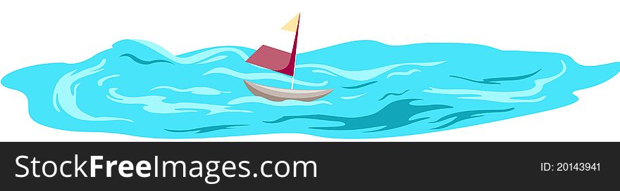 Illustration of isolated a sailboat gliding on white background