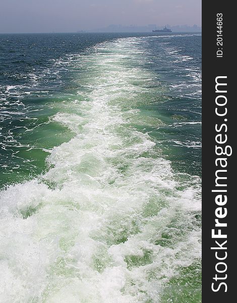 Water path from the boat in motion on the sea. Water path from the boat in motion on the sea