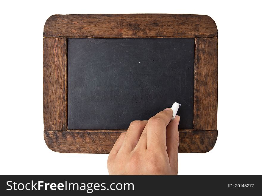 Hand writing on blank blackboard. Hand writing on blank blackboard