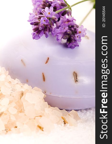 Herbal Soap With Fresh Lavender Flowers And Bath Salt