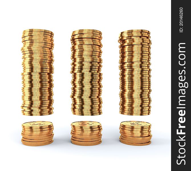 Golden coins isolated on a white background