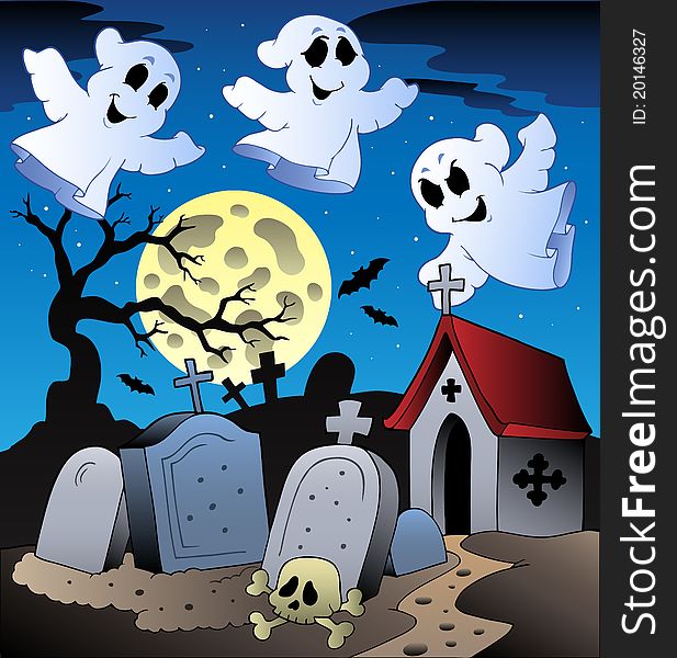Halloween scenery with cemetery 2 - illustration.