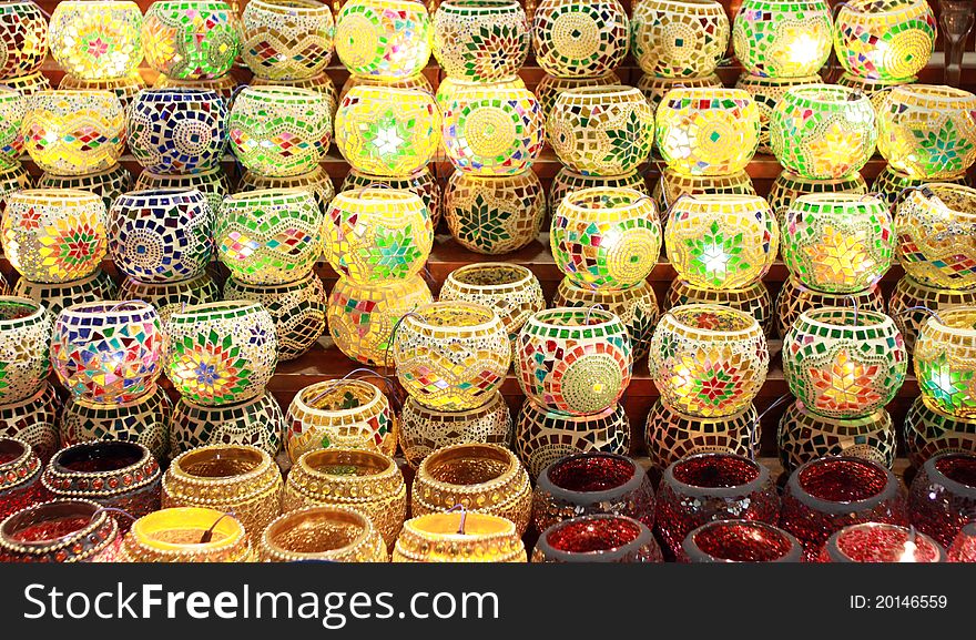 A view of decorative candle holder in the bazaar.