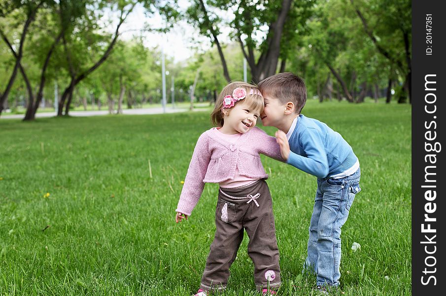 Happy sister and brother together in the park. Happy sister and brother together in the park