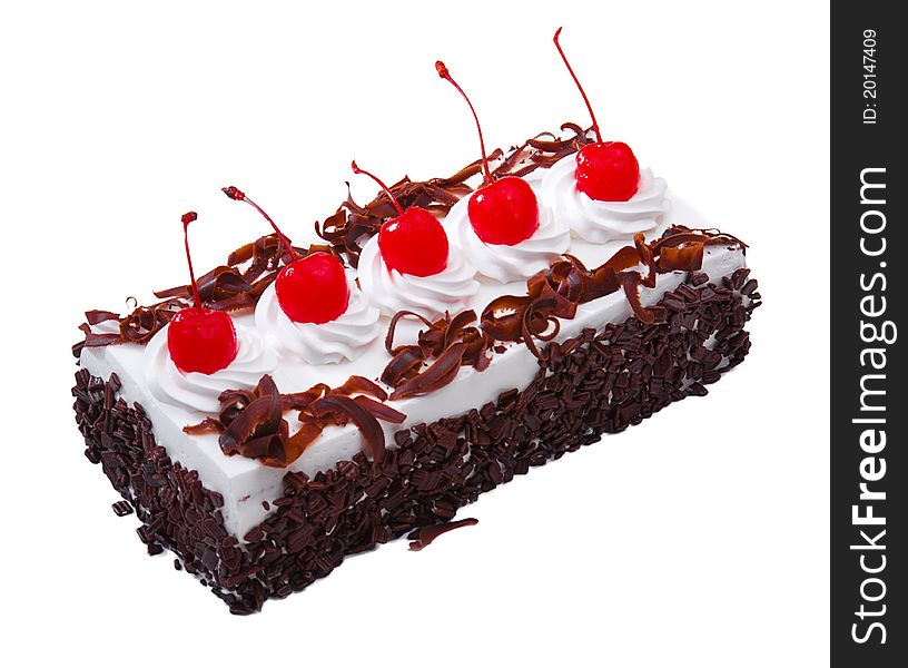 Sweet taste of chocolate cake with cherry fruits on top best for display and decoration at your restaurant. Sweet taste of chocolate cake with cherry fruits on top best for display and decoration at your restaurant