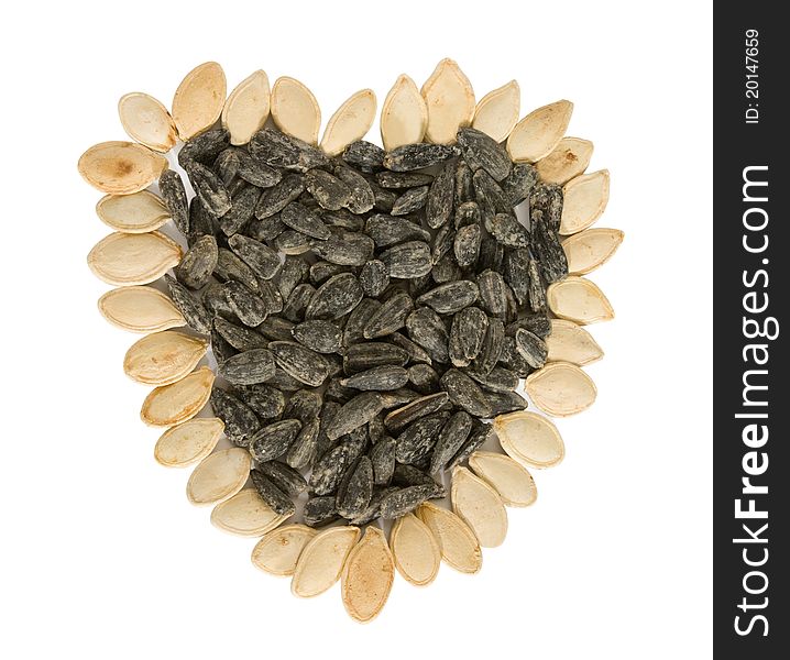 Pumpkin and sunflower seeds, isolated object on white background