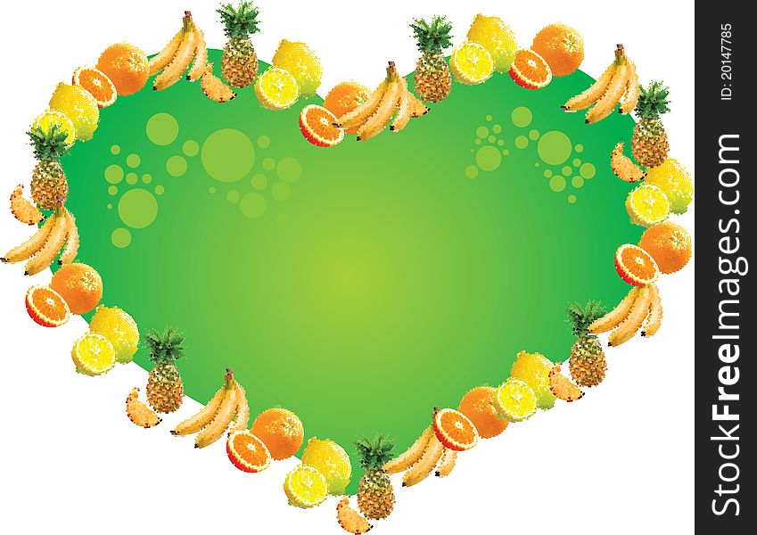 Vector tropical fruit label - heart - halftone, dots