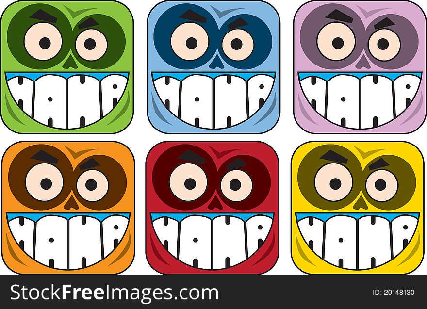 Six colour zombie funny heads. Six colour zombie funny heads