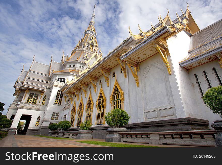 Thai white marble temple. This photo from Sothon Temple, Thailand.