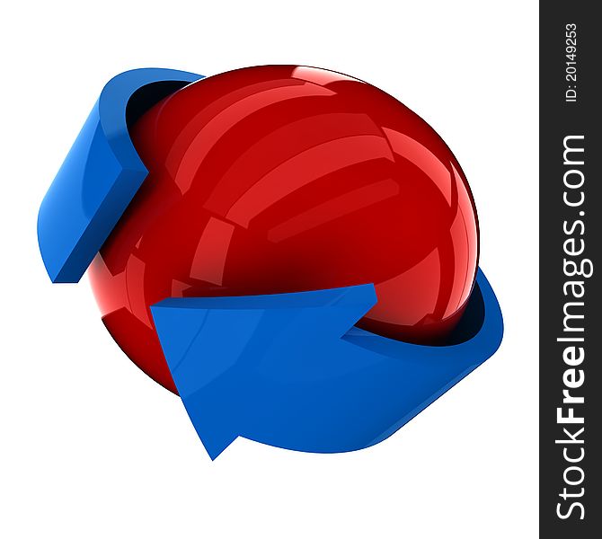 The red ball with the blue arrow