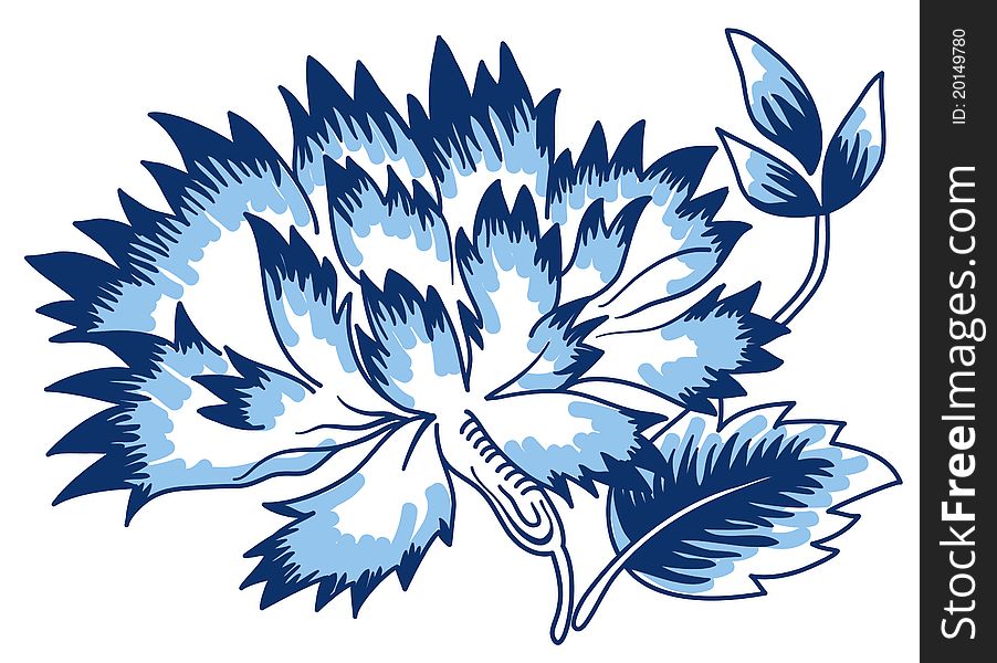 The blue floral design element. The blue floral design element