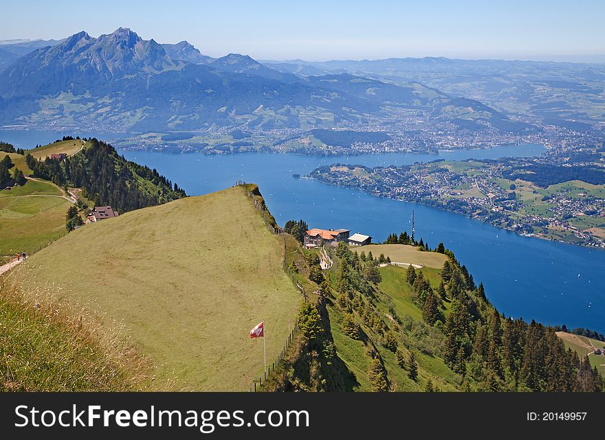 Mount Pilatus, Luzern lake and Luzern city view from tghe top of Rigi. Mount Pilatus, Luzern lake and Luzern city view from tghe top of Rigi