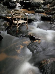 Long Exposure Rattan Chair At Waterfall Stock Photography Long Exposure Rattan Chair At Waterfall Stock Photography