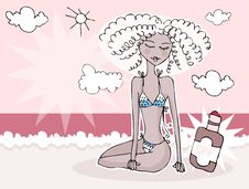 Girl At Summer Beach Banner / Sea Royalty Free Stock Images Girl At Summer Beach Banner / Sea Royalty Free Stock Images