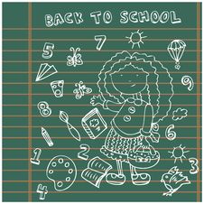 School Girl Background. Cartoon Icons Set Stock Photo School Girl Background. Cartoon Icons Set Stock Photo