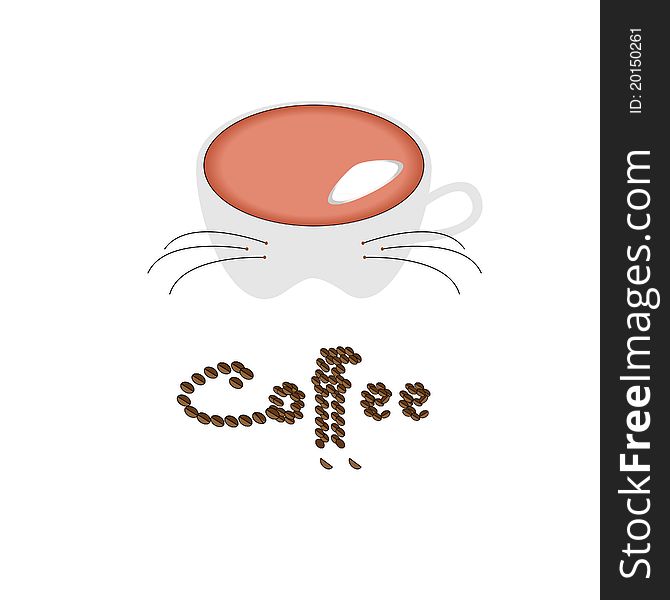 Silhouette of animal with mustaches against cup of coffee. Silhouette of animal with mustaches against cup of coffee