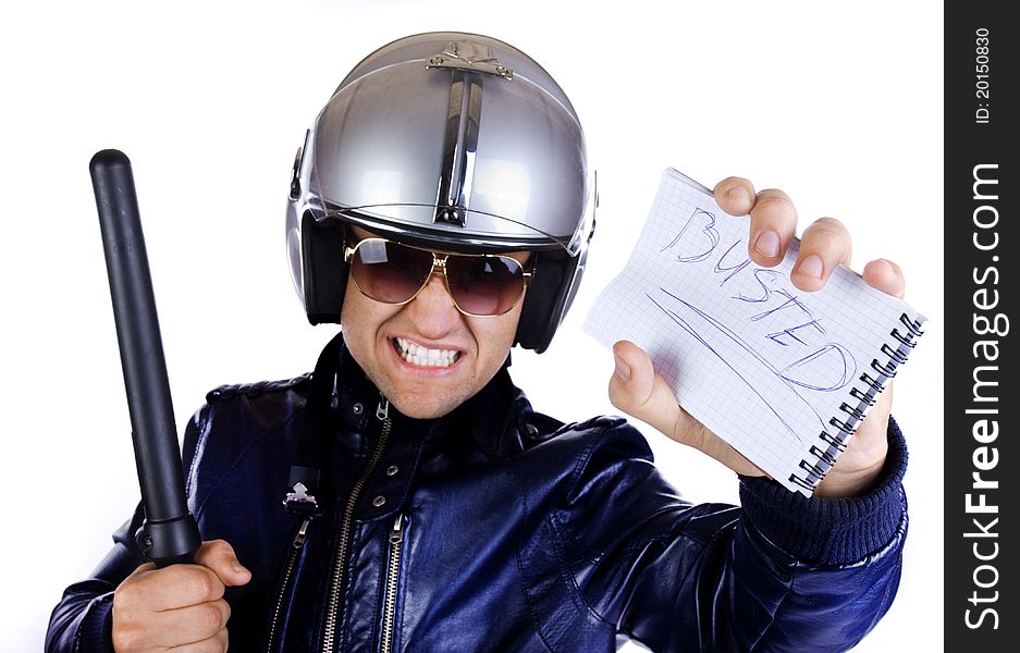 Police officer in uniform with his citation book. Police officer in uniform with his citation book