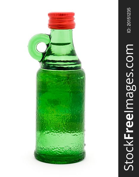 Green bottle with handle isolated on white. Green bottle with handle isolated on white