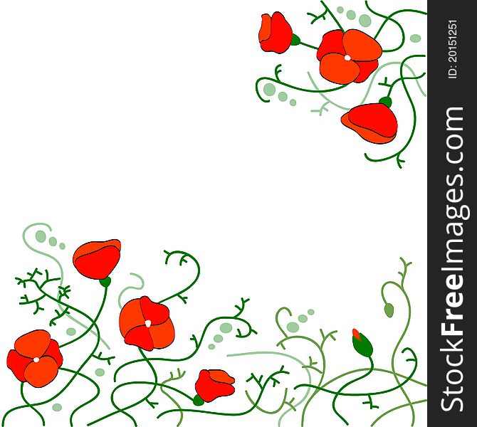 Romantic poppy background in red and green. Romantic poppy background in red and green