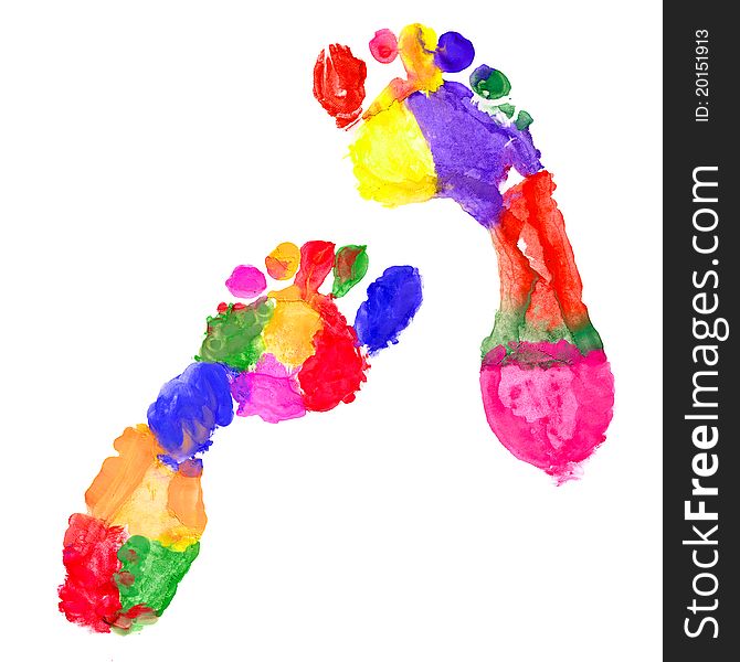 Multi Colored footprints on white background