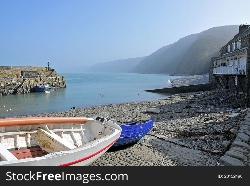 Boats on beach of coastal village near cliffs of North Devon,England. Boats on beach of coastal village near cliffs of North Devon,England