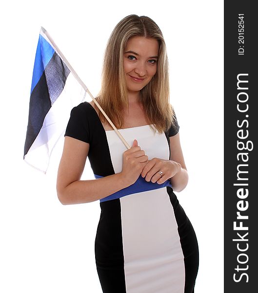 Pretty Estonian woman holding an Estonian flag. Pretty Estonian woman holding an Estonian flag