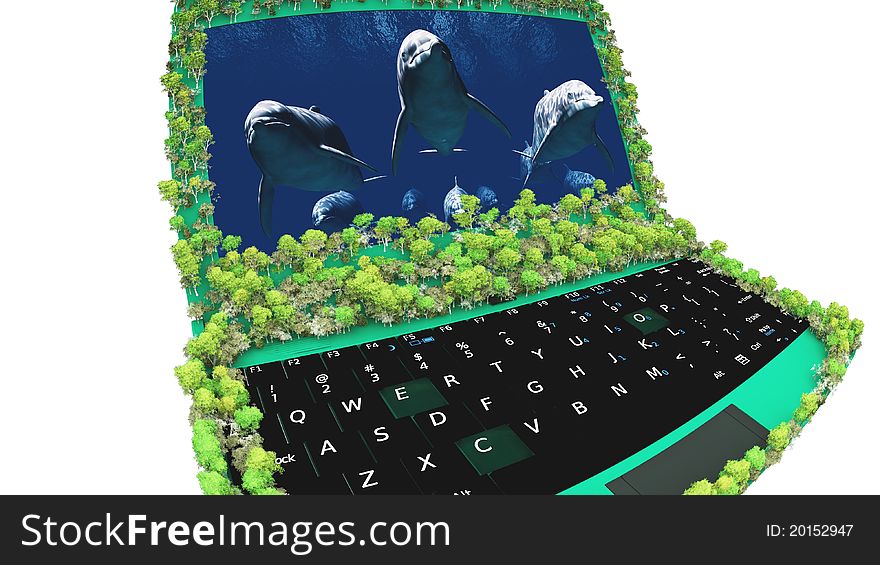 Image of  laptop and  ecology