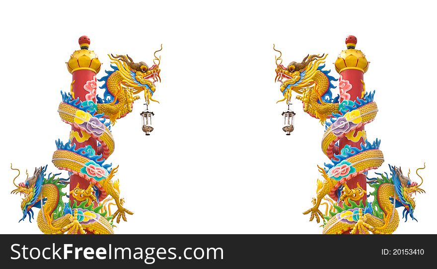 The Twin Dragon Pillar Statues On White Background