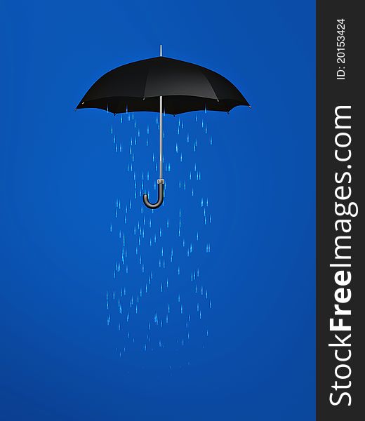 Umbrella with rain inside over blue background
