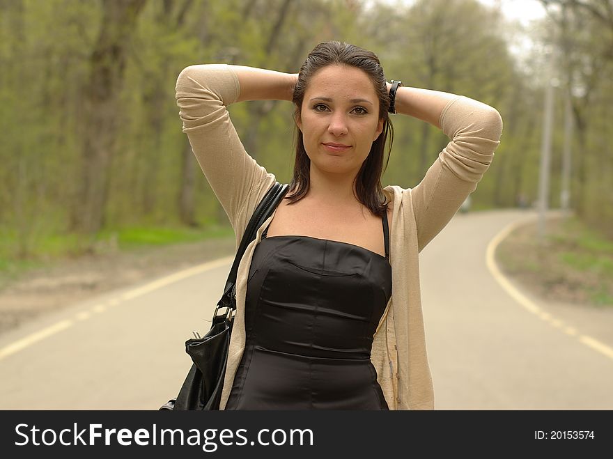 Female walking in a park in spring. Female walking in a park in spring