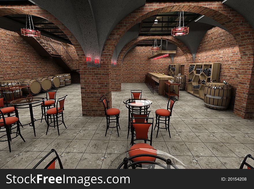 Wine Cellar 3d render in 3ds max
