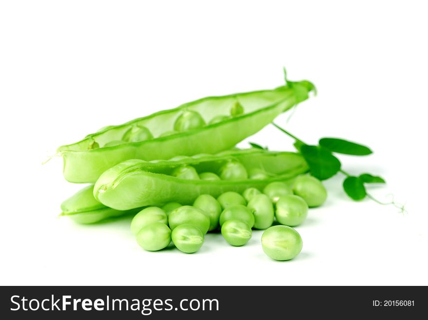 Pea and leaf isolated on white. Pea and leaf isolated on white