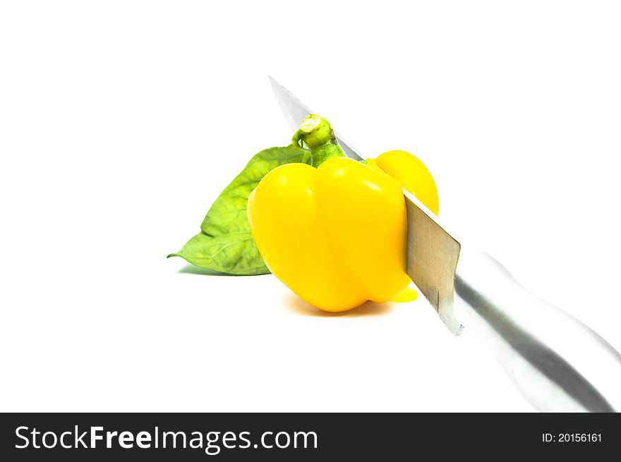 Yellow Sweet Pepper  with Knife Isolation