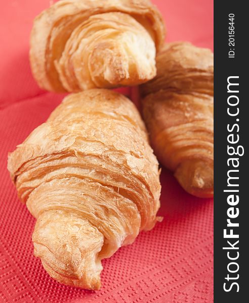 Croissants close up on a red napkin