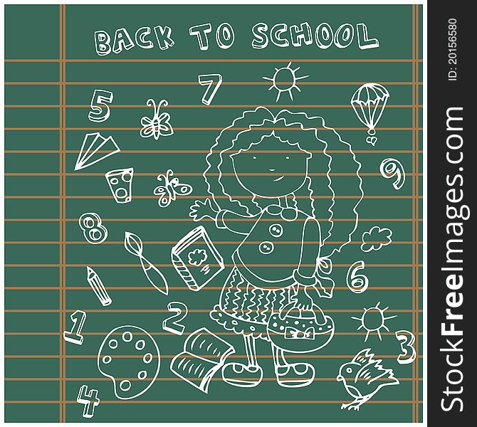 School girl background. Cartoon icons set back to school