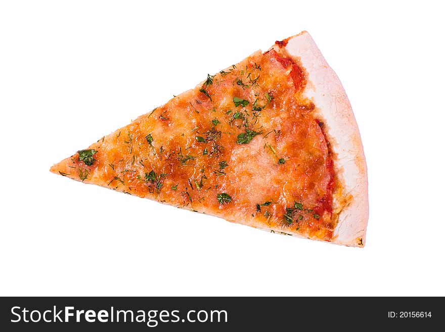 A piece of cheese pizza on a white background